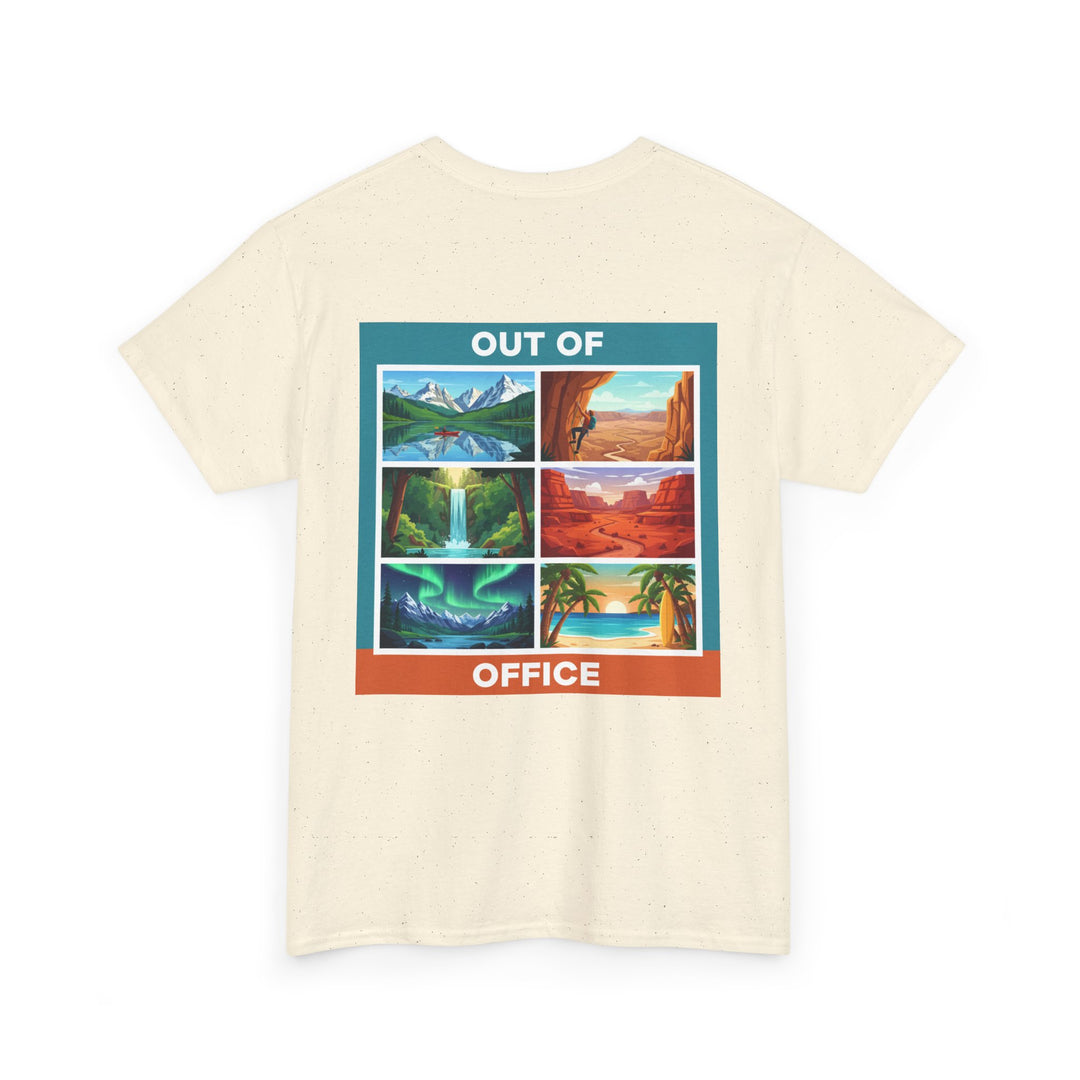 Out of Office Scenic Tee — Vintage Postcard Nature Graphic T-Shirt