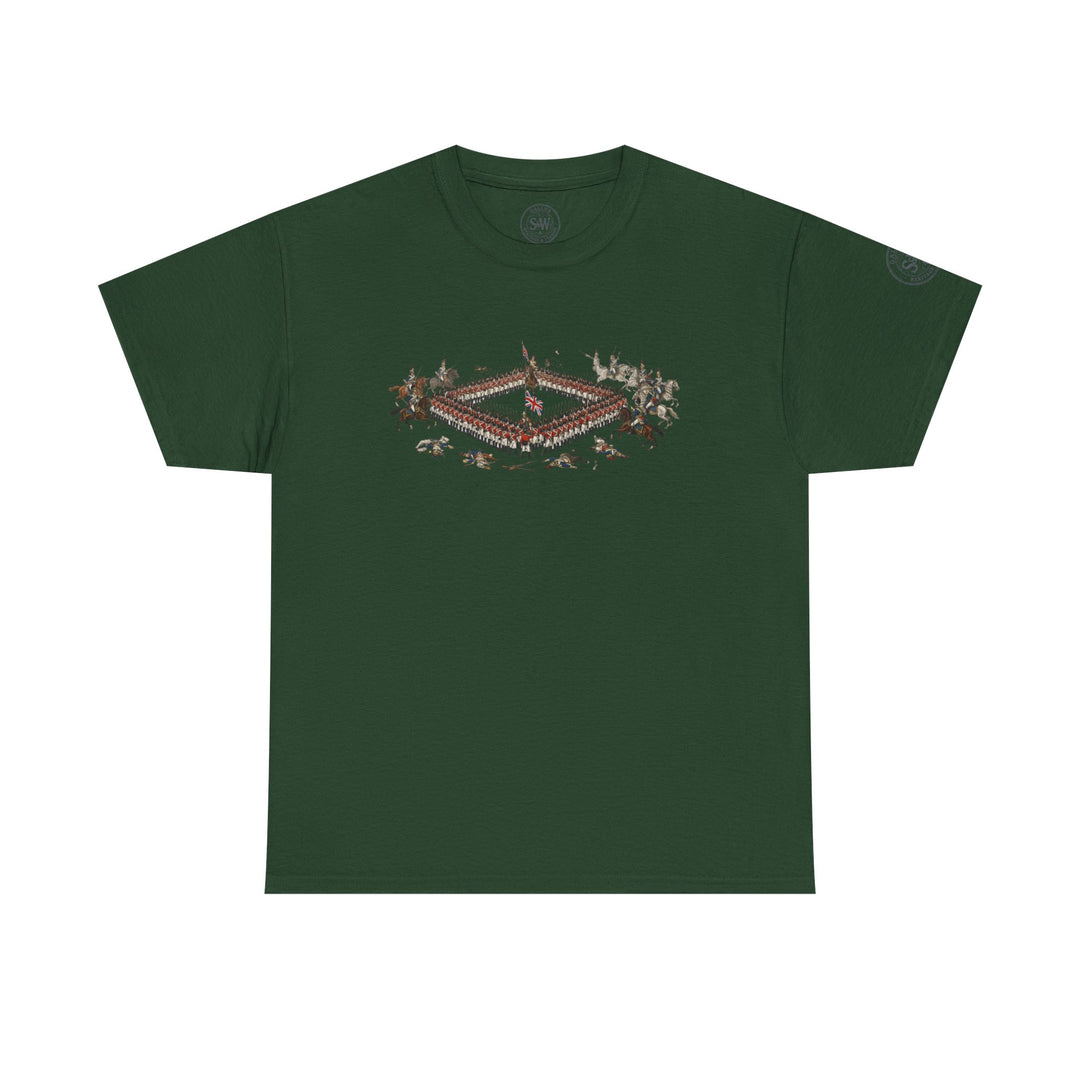 Dark green t-shirt by S&amp;W Gallus, featuring a Waterloo Square print on the chest.