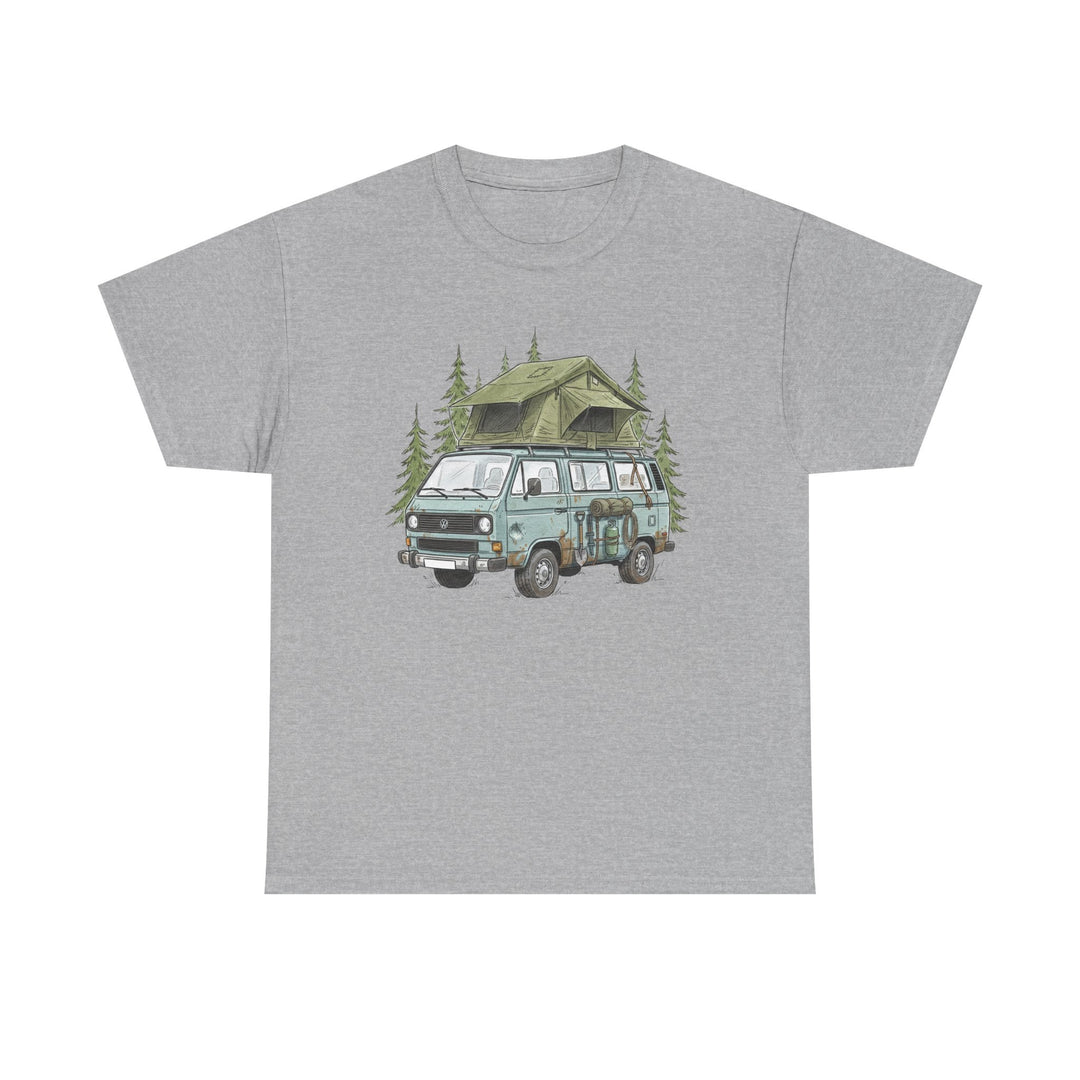 Van Life Adventure T-Shirt - Retro Camper Van &amp; Rooftop Tent Tee