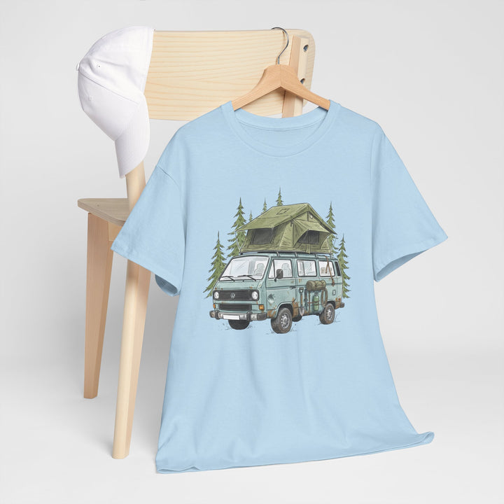 Van Life Adventure T-Shirt - Retro Camper Van &amp; Rooftop Tent Tee