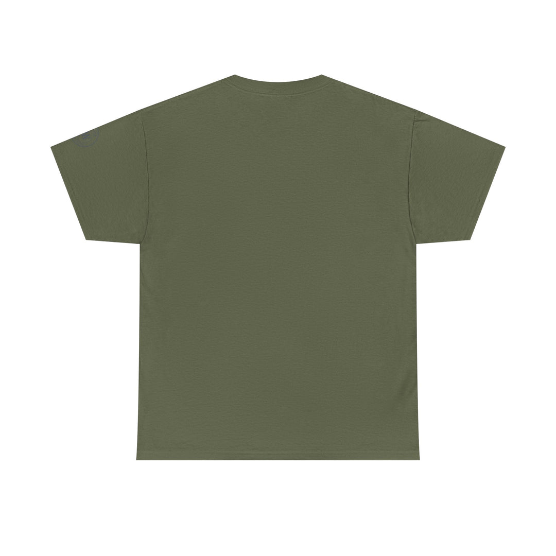 Olive green t-shirt by S&amp;W Gallus with a relaxed fit, short sleeves, and a round neckline.