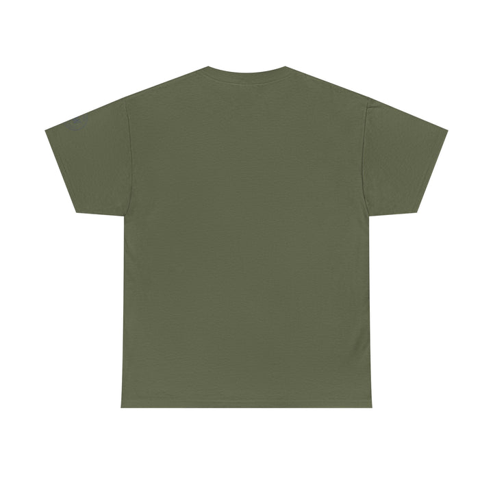 Olive green t-shirt by S&amp;W Gallus with a relaxed fit, short sleeves, and a round neckline.