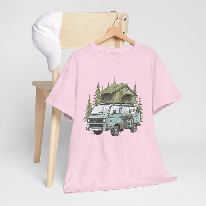 Van Life Adventure T-Shirt - Retro Camper Van &amp; Rooftop Tent Tee