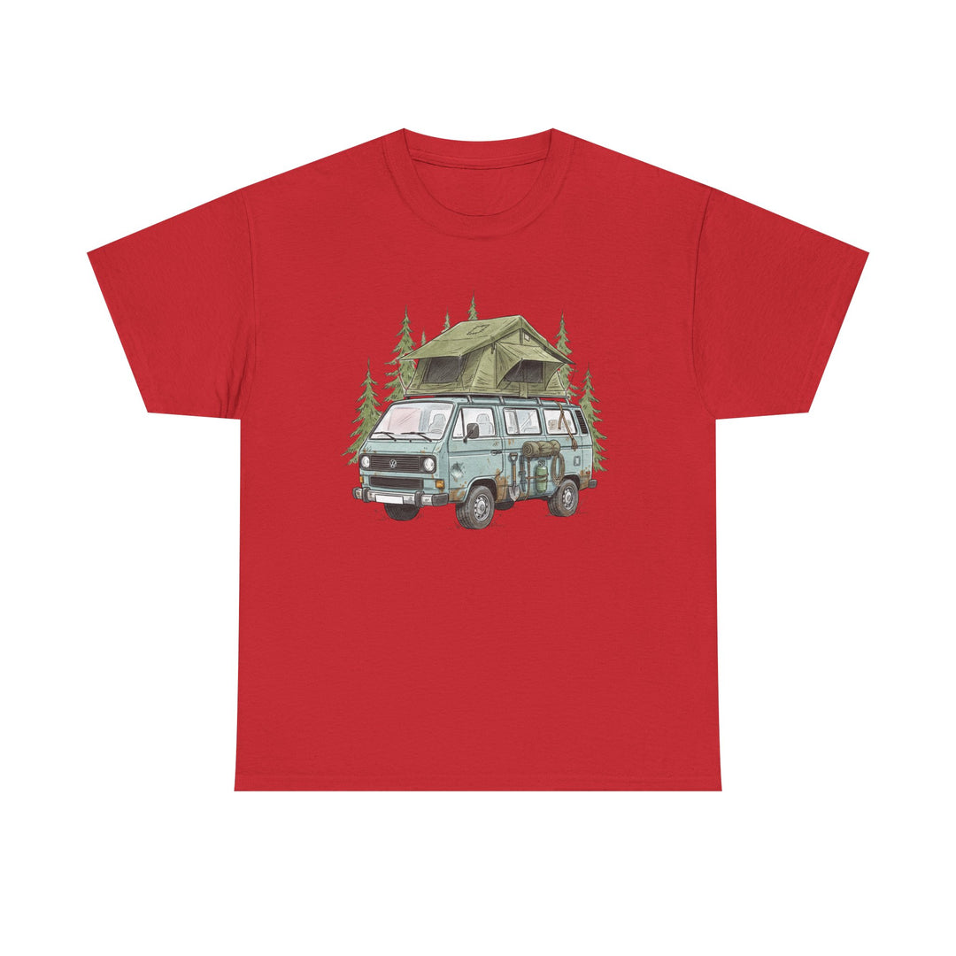 Van Life Adventure T-Shirt - Retro Camper Van &amp; Rooftop Tent Tee