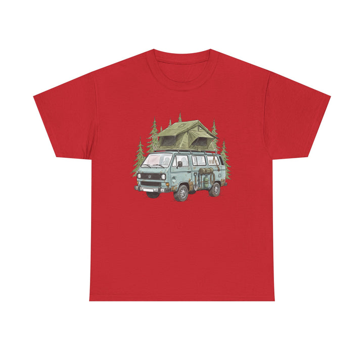 Van Life Adventure T-Shirt - Retro Camper Van &amp; Rooftop Tent Tee