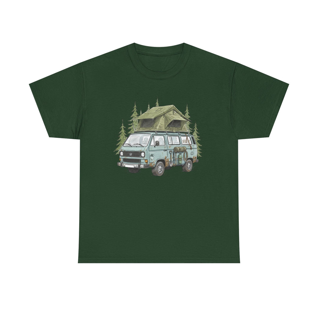 Van Life Adventure T-Shirt - Retro Camper Van &amp; Rooftop Tent Tee