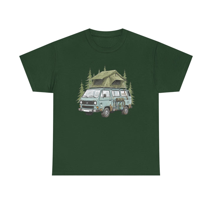 Van Life Adventure T-Shirt - Retro Camper Van &amp; Rooftop Tent Tee