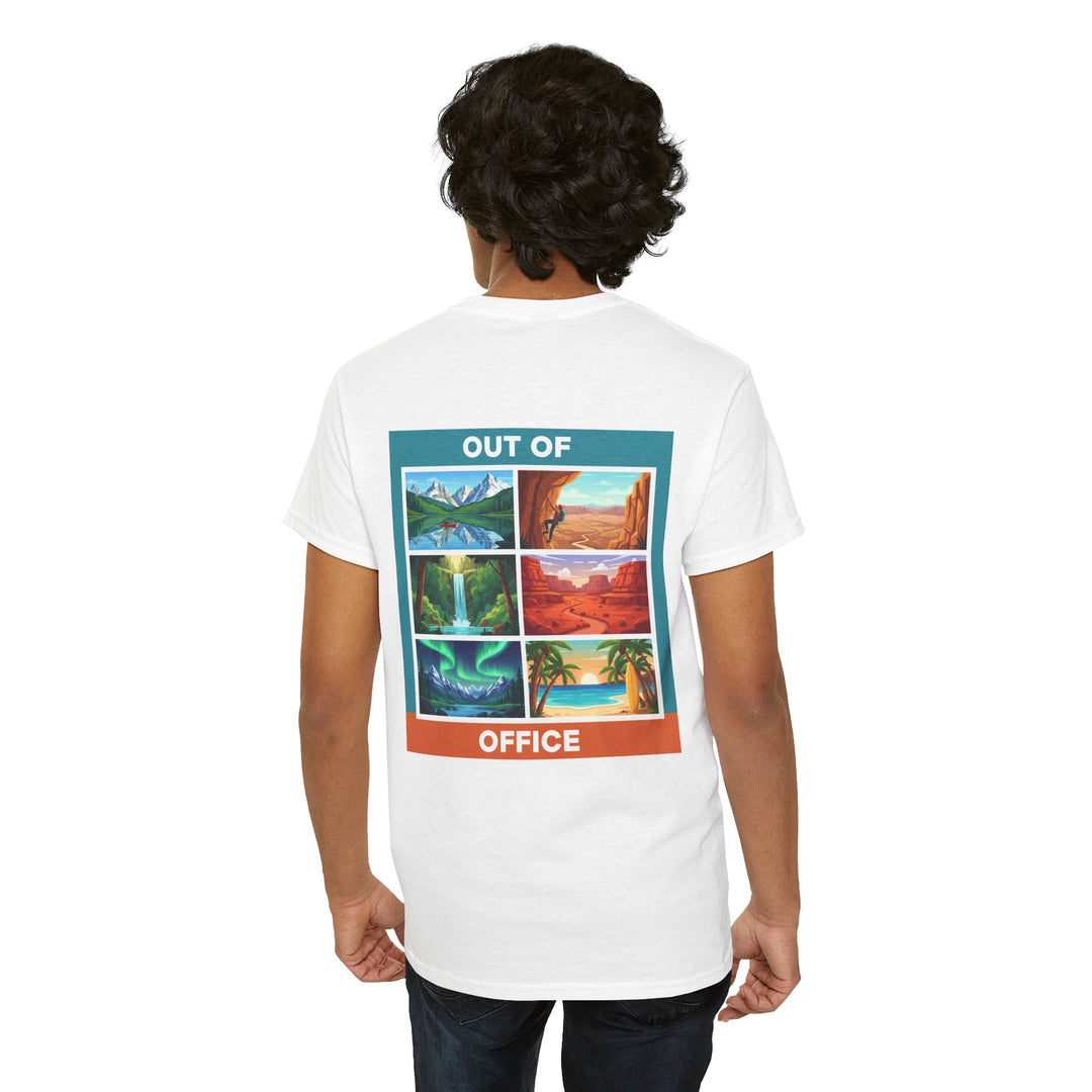 Out of Office Scenic Tee — Vintage Postcard Nature Graphic T-Shirt