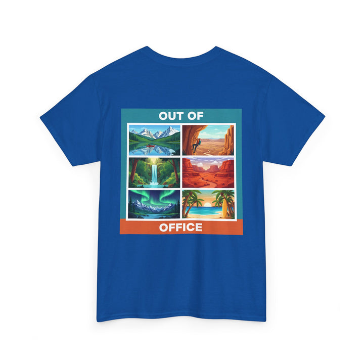 Out of Office Scenic Tee — Vintage Postcard Nature Graphic T-Shirt