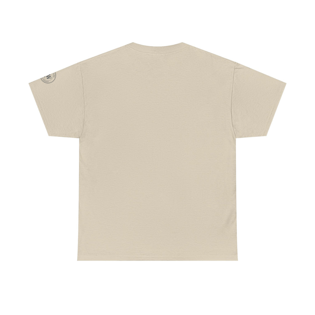Beige t-shirt by S&amp;W Gallus, displayed from the back with a logo on the left sleeve.