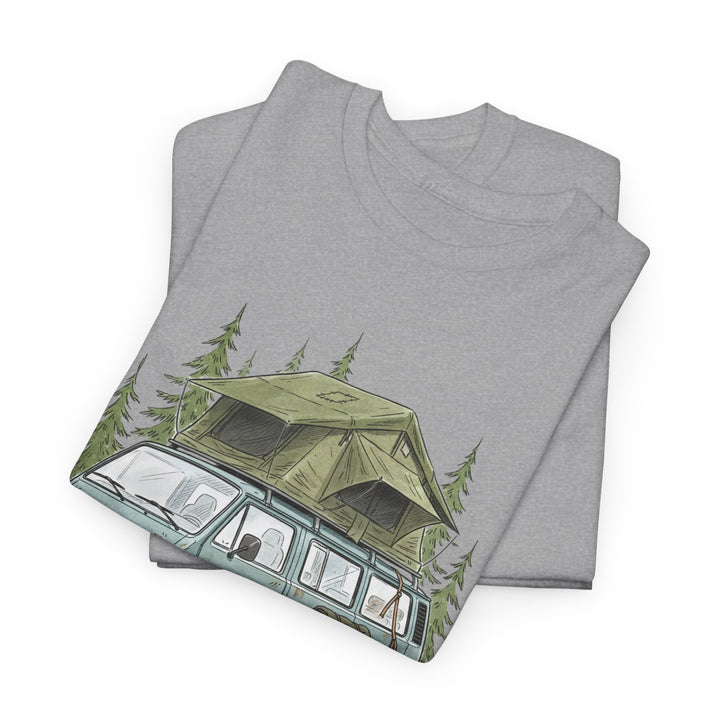 Van Life Adventure T-Shirt - Retro Camper Van &amp; Rooftop Tent Tee