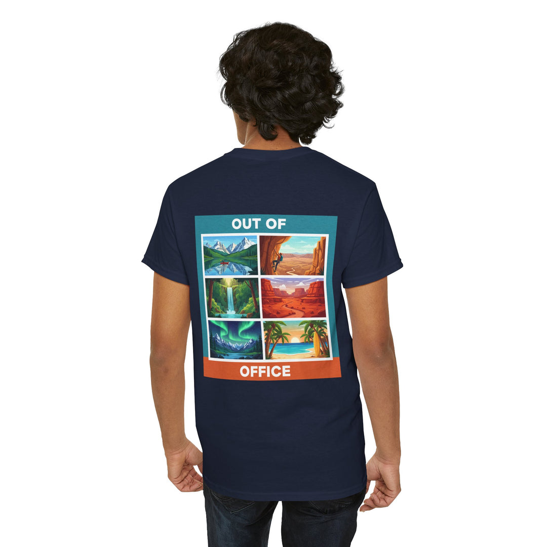 Out of Office Scenic Tee — Vintage Postcard Nature Graphic T-Shirt