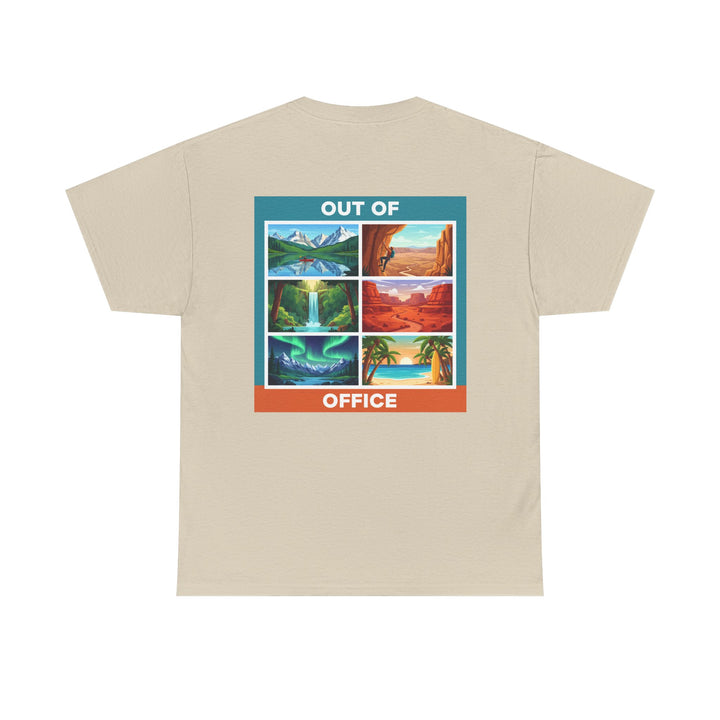 Out of Office Scenic Tee — Vintage Postcard Nature Graphic T-Shirt