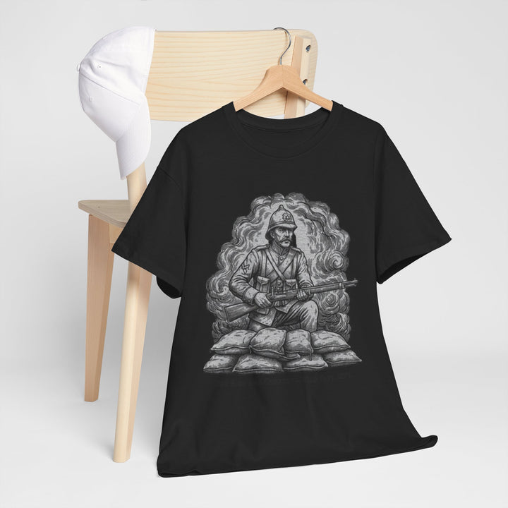 Soldier 1879 T-Shirt featuring a vintage Rorke’s Drift–style rifleman illustration. A bold Anglo-Zulu War tribute design.