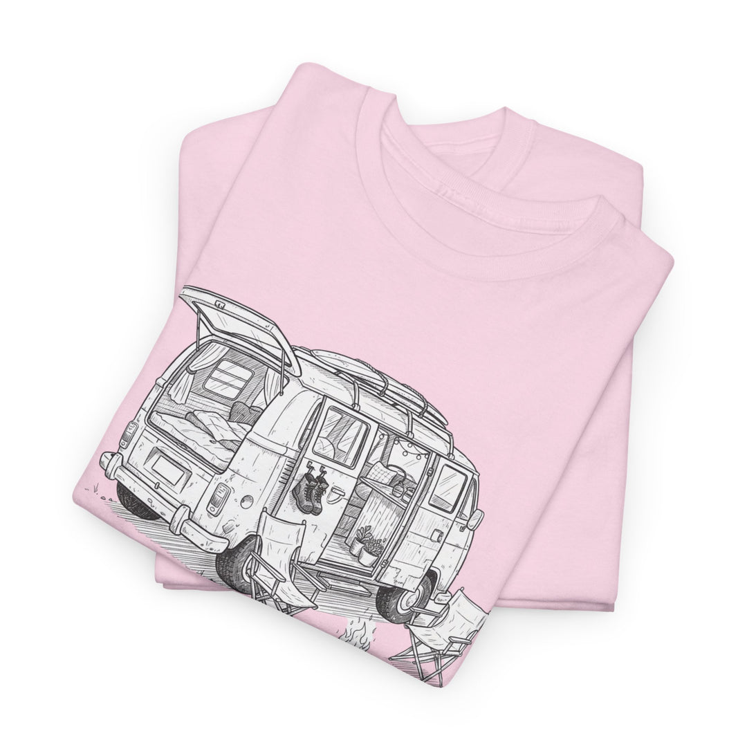 Open Van Sketch T-Shirt featuring a detailed van illustration. Soft, breathable cotton with a relaxed fit for everyday casual style.