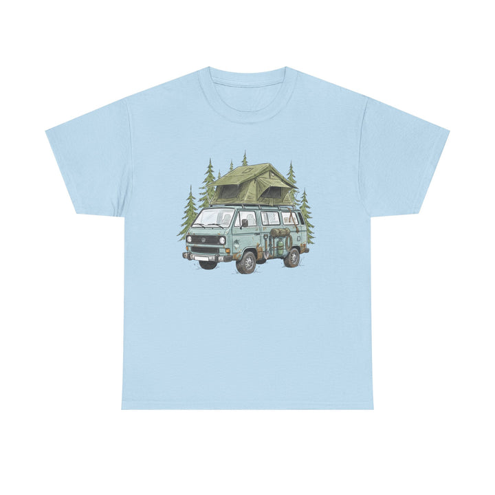 Van Life Adventure T-Shirt - Retro Camper Van &amp; Rooftop Tent Tee