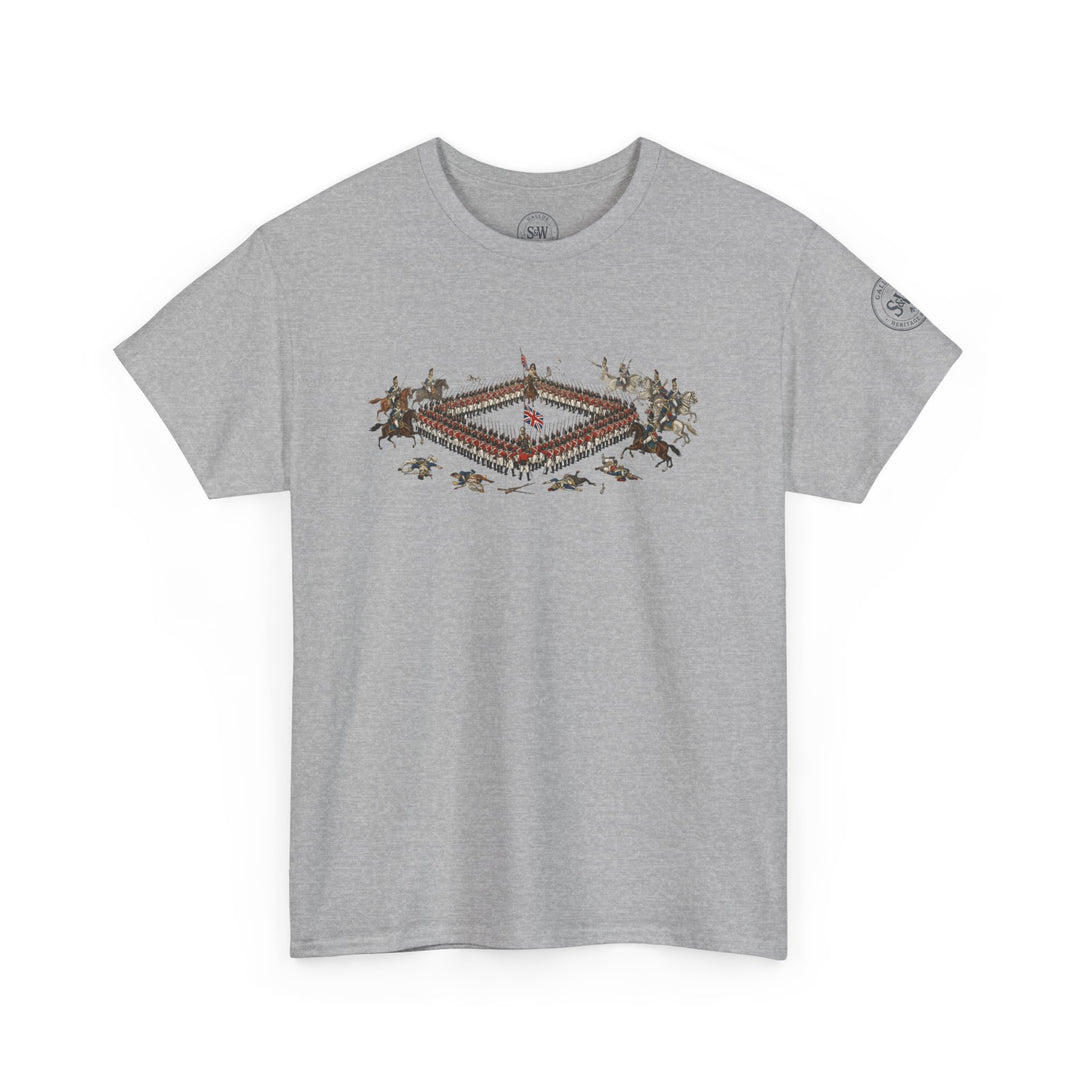 Gray t-shirt by S&amp;W Gallus, featuring a battle square design with red uniformed soldiers.