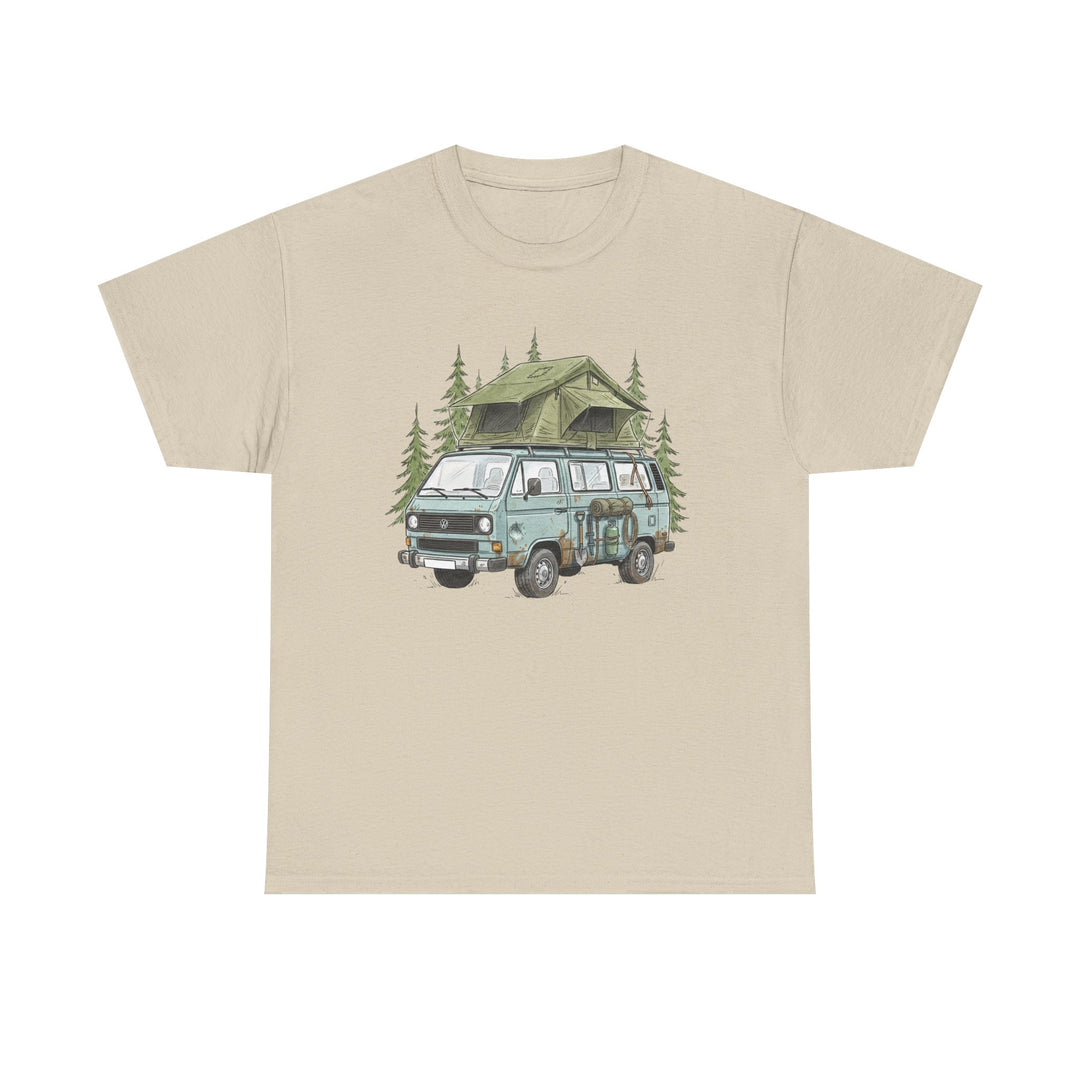 Van Life Adventure T-Shirt - Retro Camper Van &amp; Rooftop Tent Tee