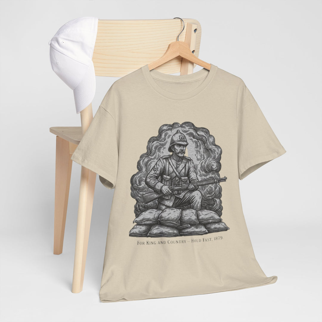 Soldier 1879 T-Shirt featuring a vintage Rorke’s Drift–style rifleman illustration. A bold Anglo-Zulu War tribute design.