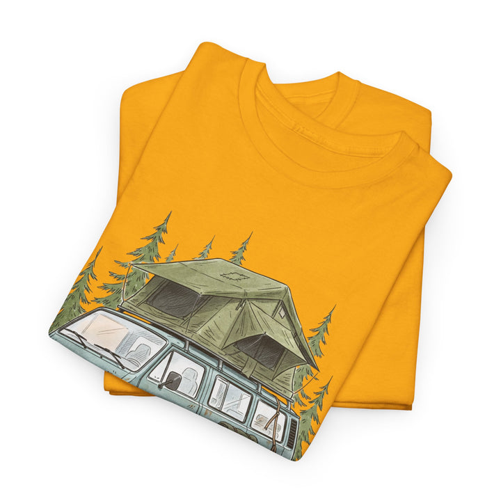 Van Life Adventure T-Shirt - Retro Camper Van &amp; Rooftop Tent Tee
