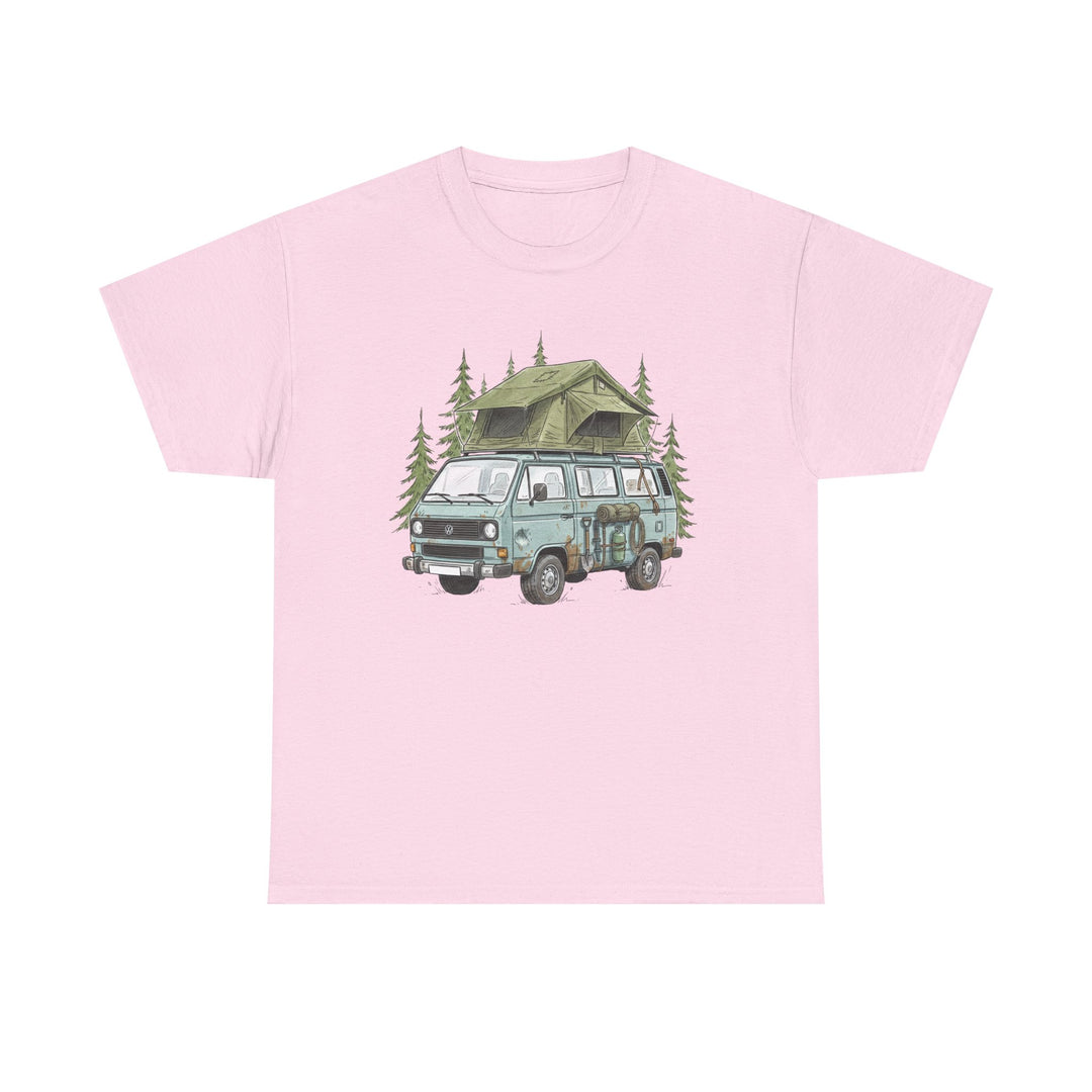 Van Life Adventure T-Shirt - Retro Camper Van &amp; Rooftop Tent Tee