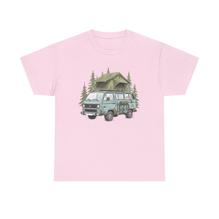 Van Life Adventure T-Shirt - Retro Camper Van &amp; Rooftop Tent Tee