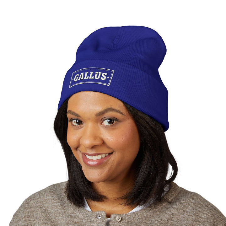 Embroidered "GALLUS" Classic Cuffed Beanie — Red Knit Winter Hat