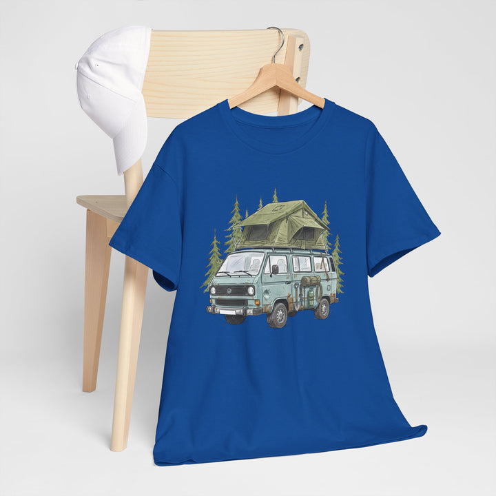 Van Life Adventure T-Shirt - Retro Camper Van &amp; Rooftop Tent Tee
