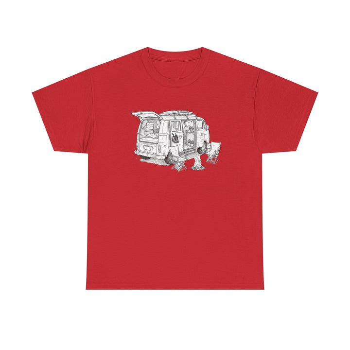 Open Van Sketch T-Shirt featuring a detailed van illustration. Soft, breathable cotton with a relaxed fit for everyday casual style.