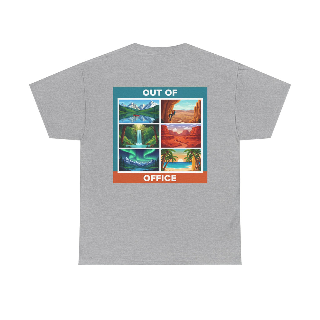 Out of Office Scenic Tee — Vintage Postcard Nature Graphic T-Shirt