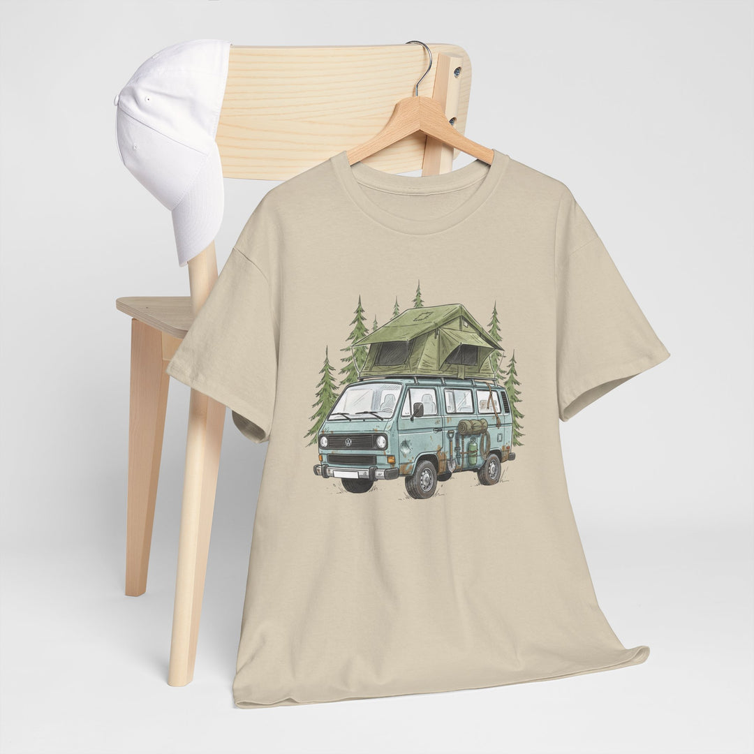 Van Life Adventure T-Shirt - Retro Camper Van &amp; Rooftop Tent Tee