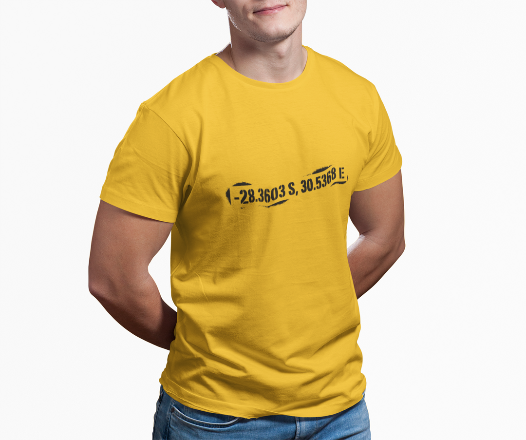 Rorke’s Drift T-Shirt featuring historic battle coordinates. Honor the 1879 Anglo-Zulu War with precise latitude &amp; longitude design.