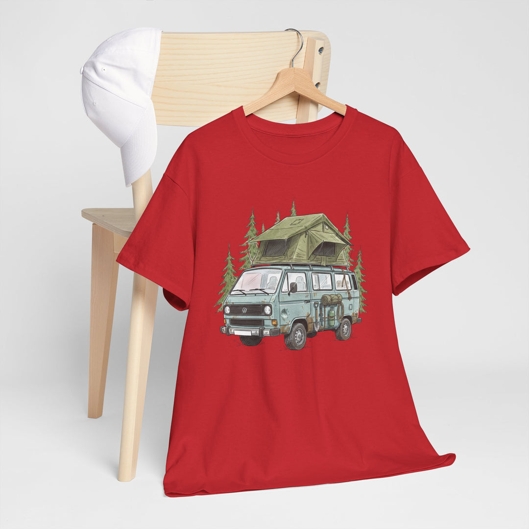 Van Life Adventure T-Shirt - Retro Camper Van &amp; Rooftop Tent Tee