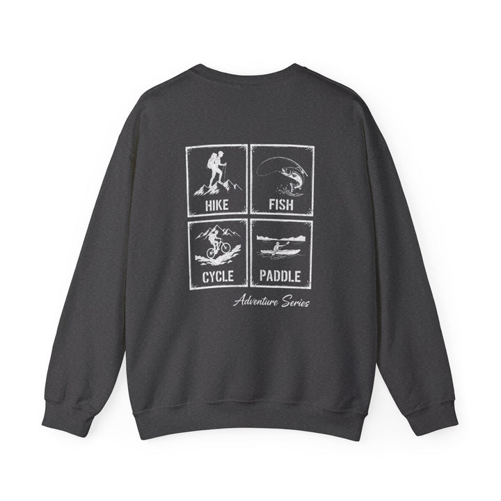 Adventure Crewneck Sweatshirt — Hike Fish Cycle Paddle Logo