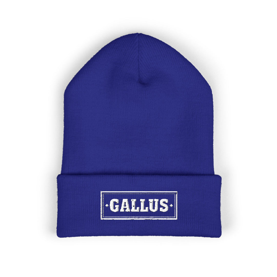 Embroidered "GALLUS" Classic Cuffed Beanie — Red Knit Winter Hat