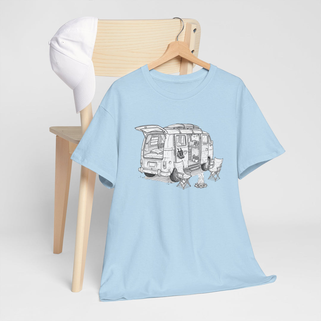 Open Van Sketch T-Shirt featuring a detailed van illustration. Soft, breathable cotton with a relaxed fit for everyday casual style.
