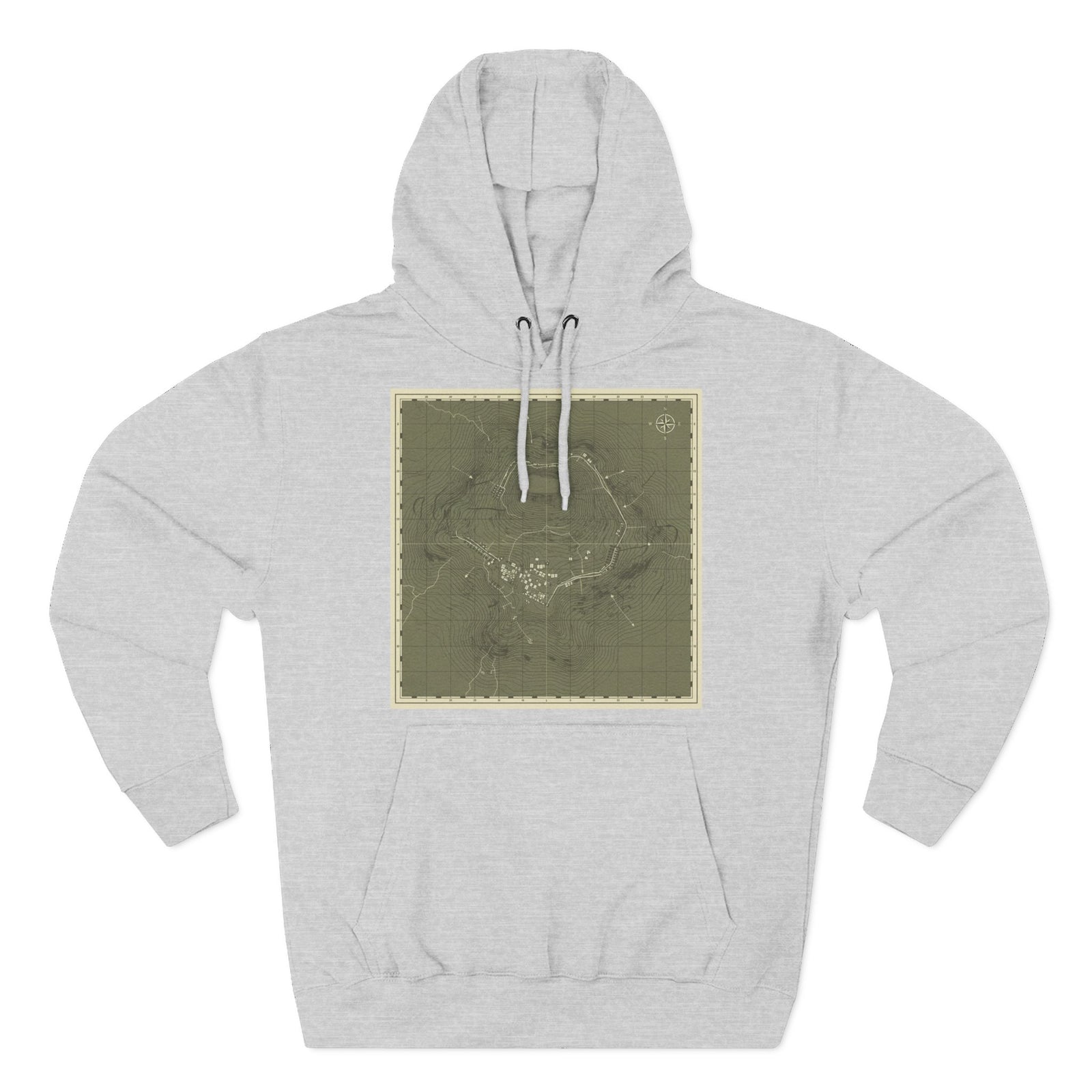 Gray hoodie by S&W Gallus with a centered Isandlwana map print on the chest.