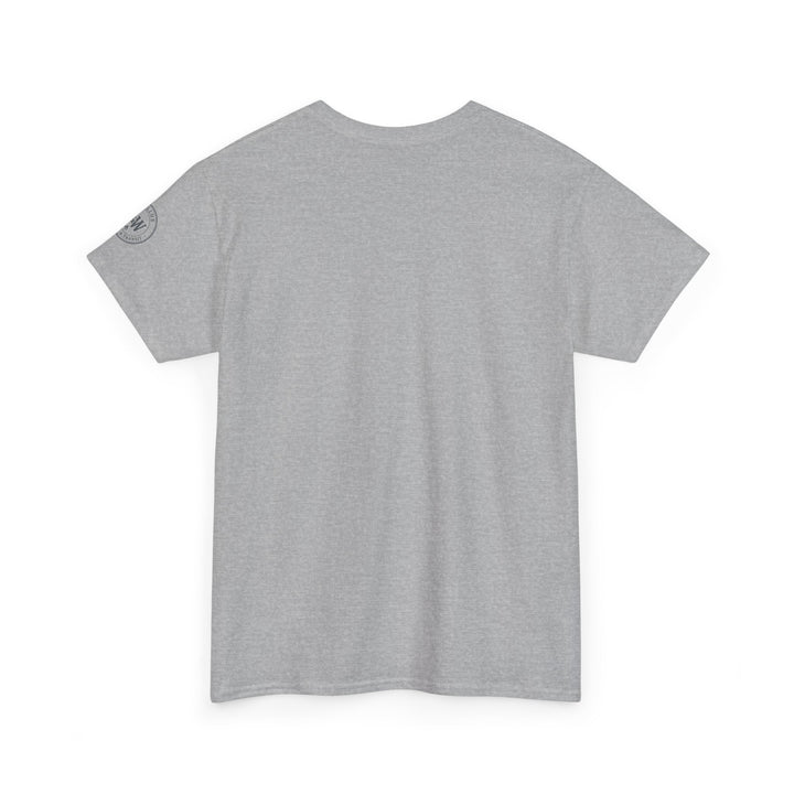 Heather gray t-shirt by S&amp;W Gallus, shown on a white background.
