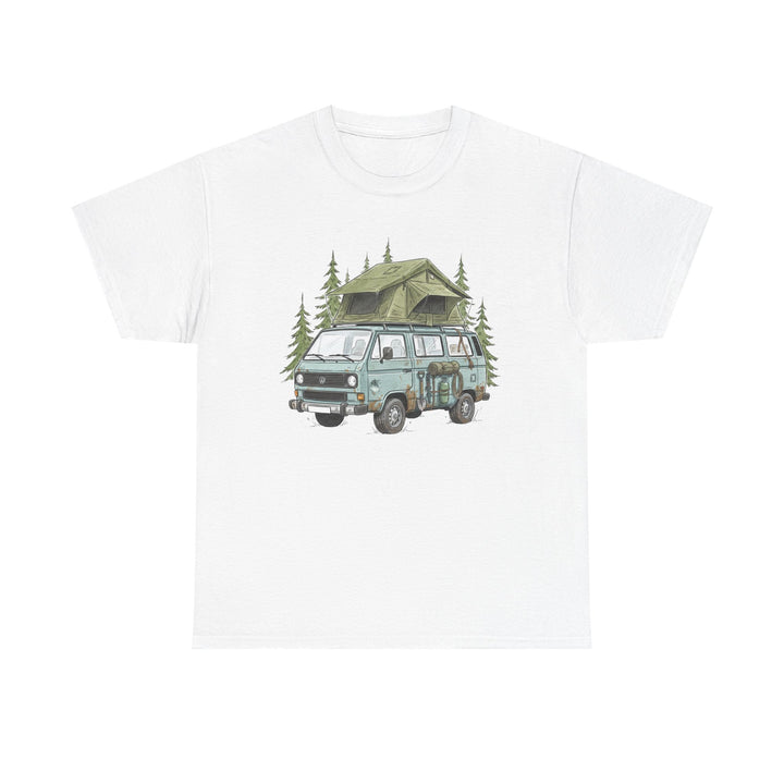 Van Life Adventure T-Shirt - Retro Camper Van &amp; Rooftop Tent Tee