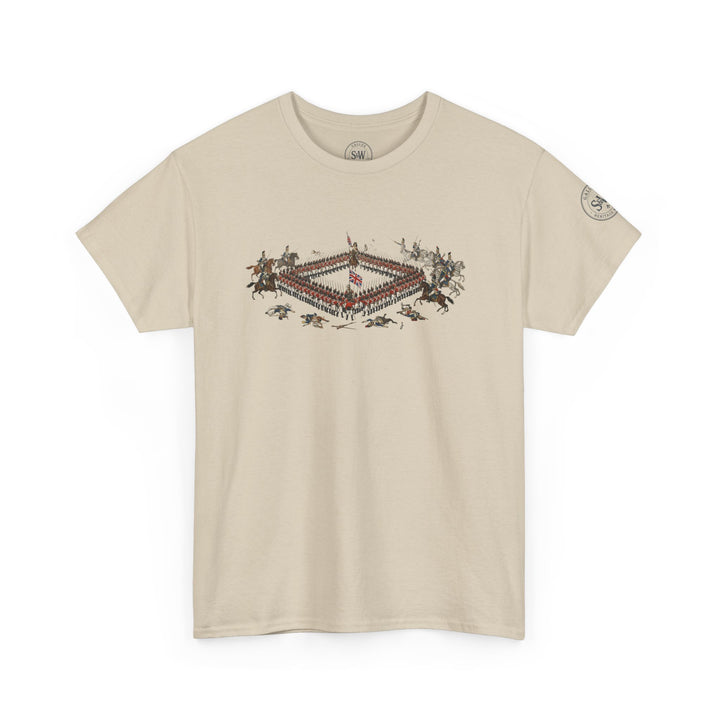 Sand-colored t-shirt by S&amp;W Gallus with a centered vintage print of the Battle of Waterloo.