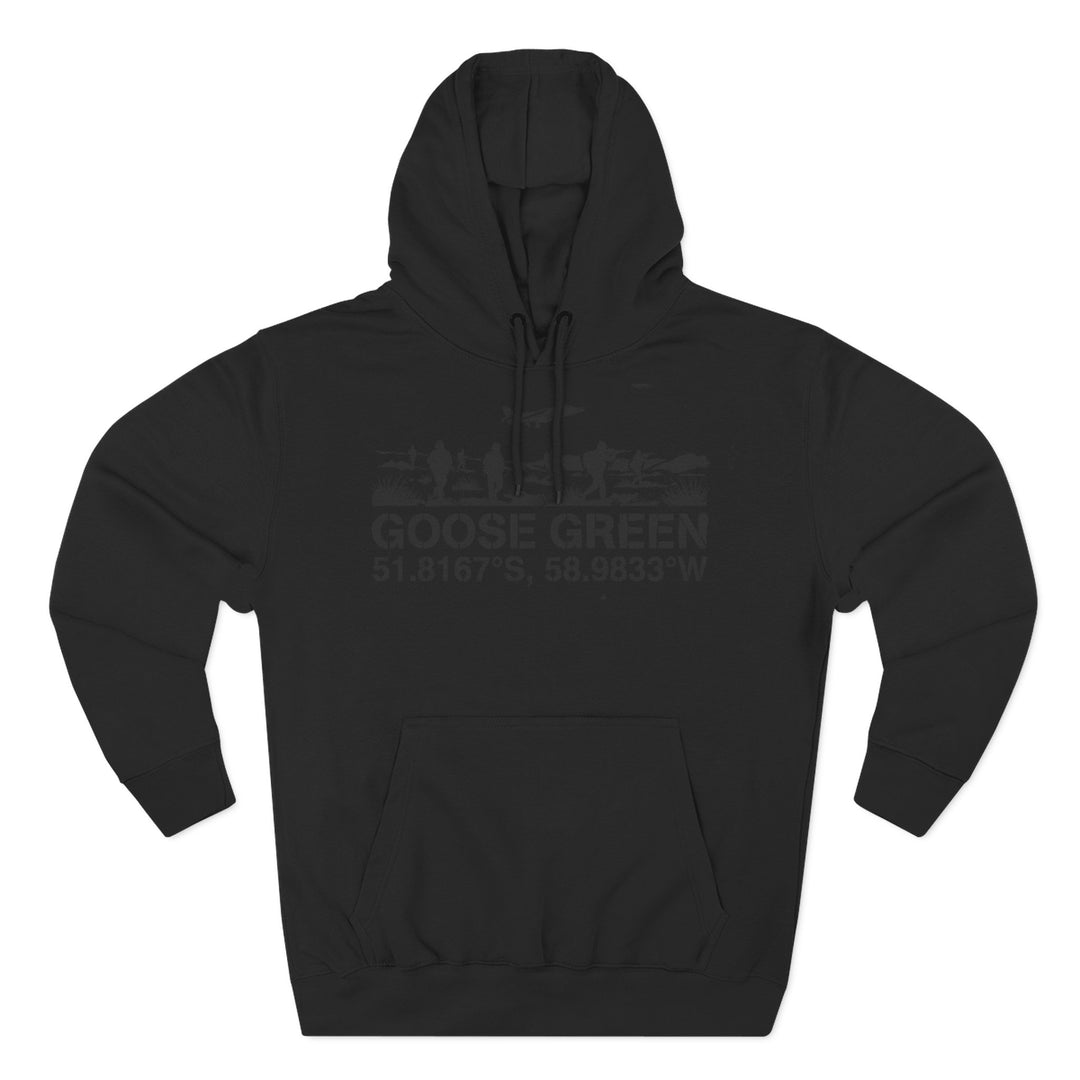 Black fleece hoodie by S&amp;W Gallus featuring a landscape graphic and the location&