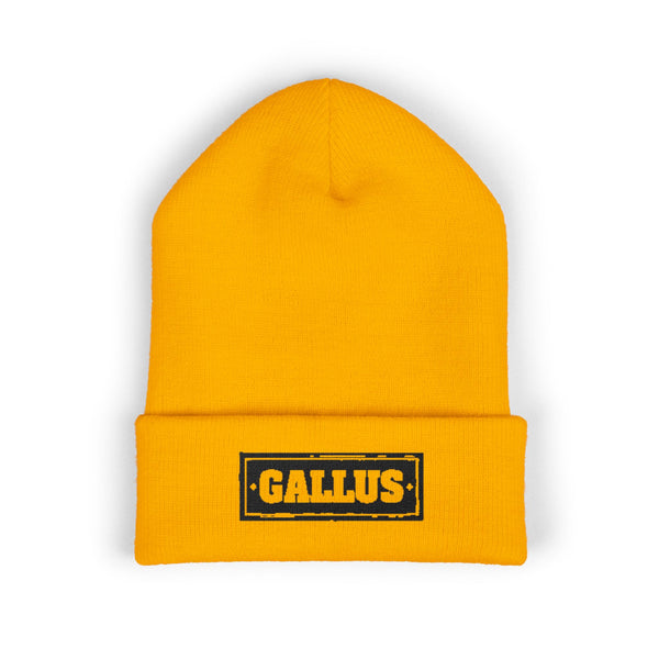 Embroidered 'GALLUS' Cuffed Beanie — Warm Yellow Knit Hat