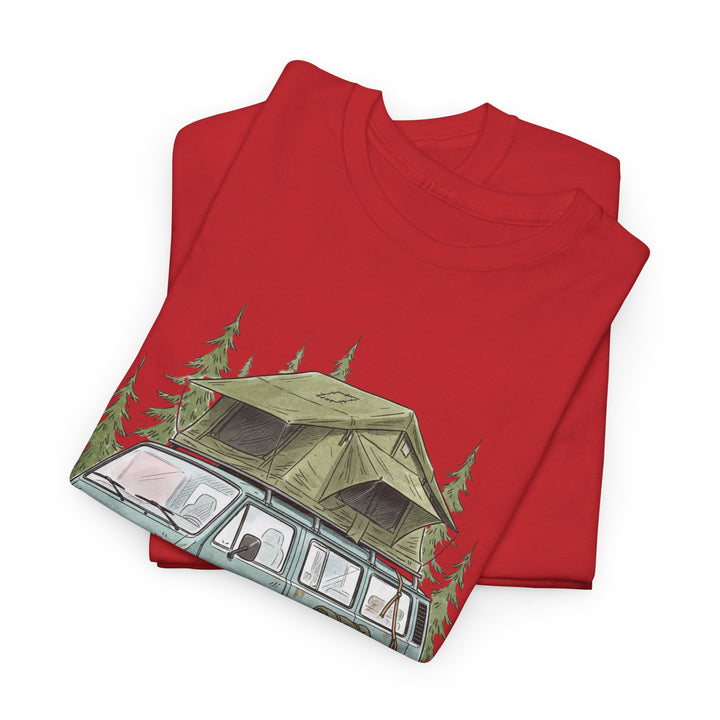 Van Life Adventure T-Shirt - Retro Camper Van &amp; Rooftop Tent Tee