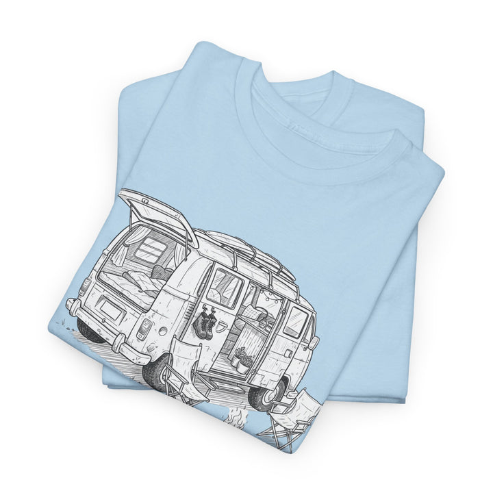 Open Van Sketch T-Shirt featuring a detailed van illustration. Soft, breathable cotton with a relaxed fit for everyday casual style.