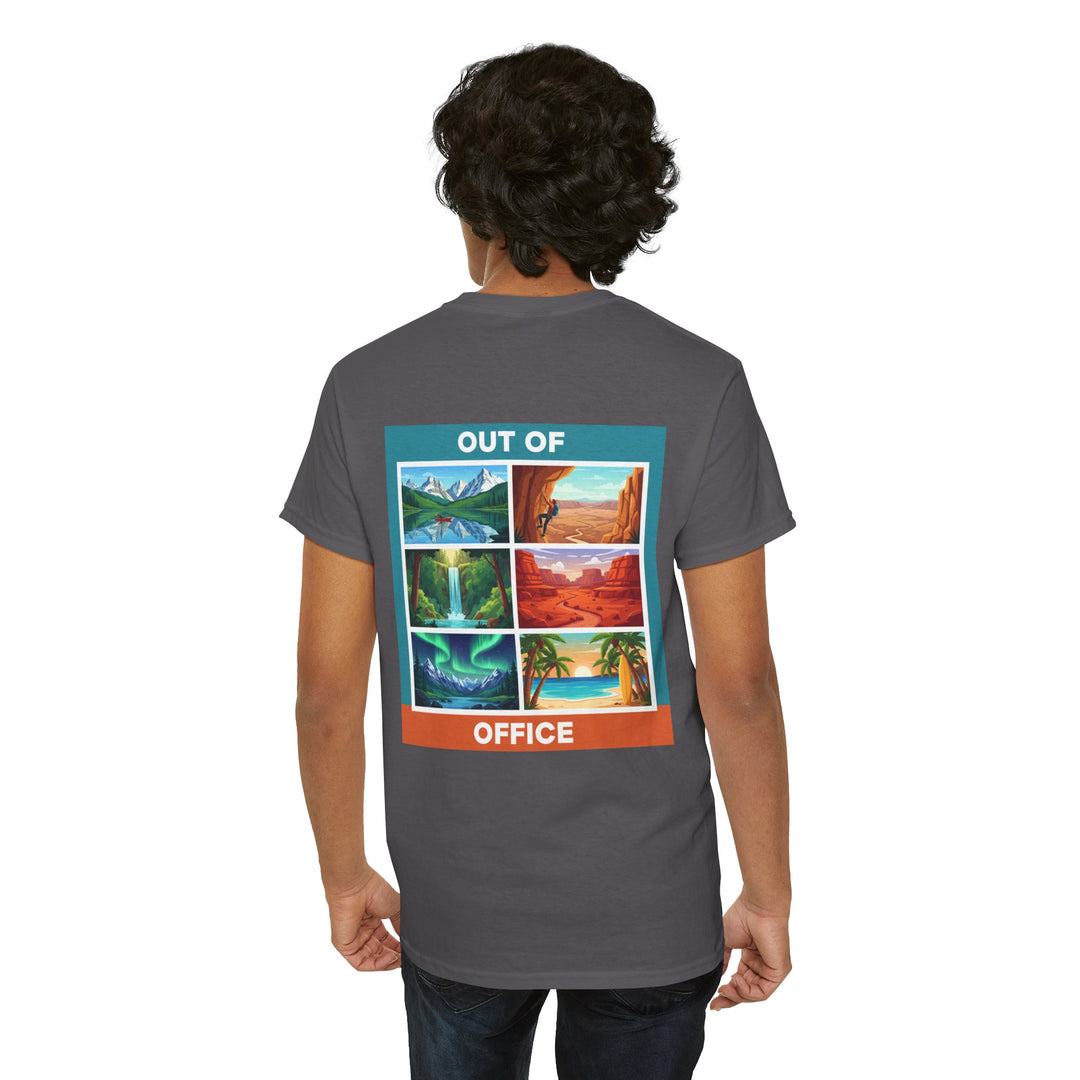 Out of Office Scenic Tee — Vintage Postcard Nature Graphic T-Shirt