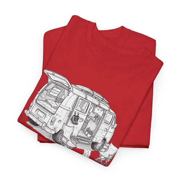 Open Van Sketch T-Shirt featuring a detailed van illustration. Soft, breathable cotton with a relaxed fit for everyday casual style.