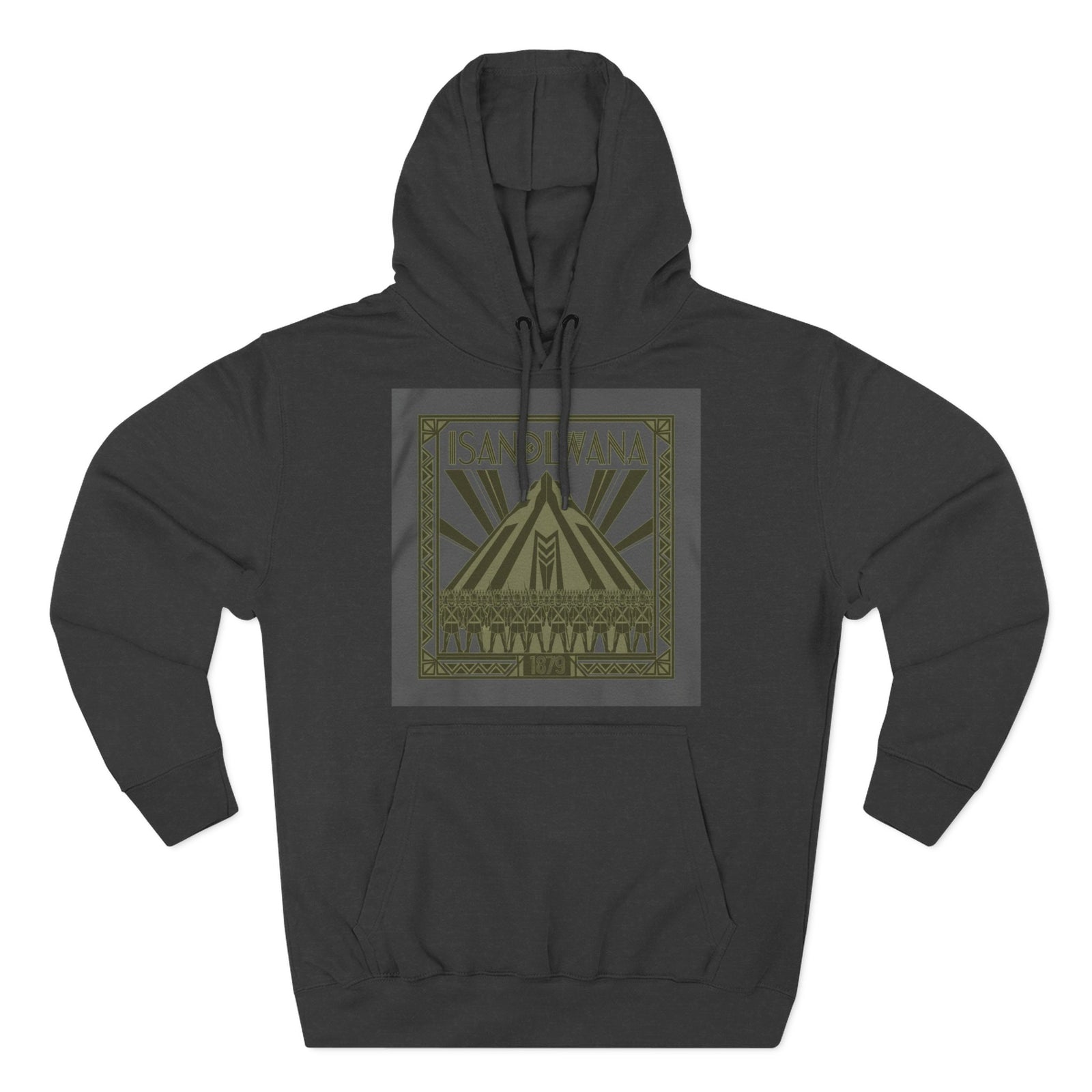 Gray hoodie by S&W Gallus featuring a bold graphic print of Isandlwana Heritage on the chest.