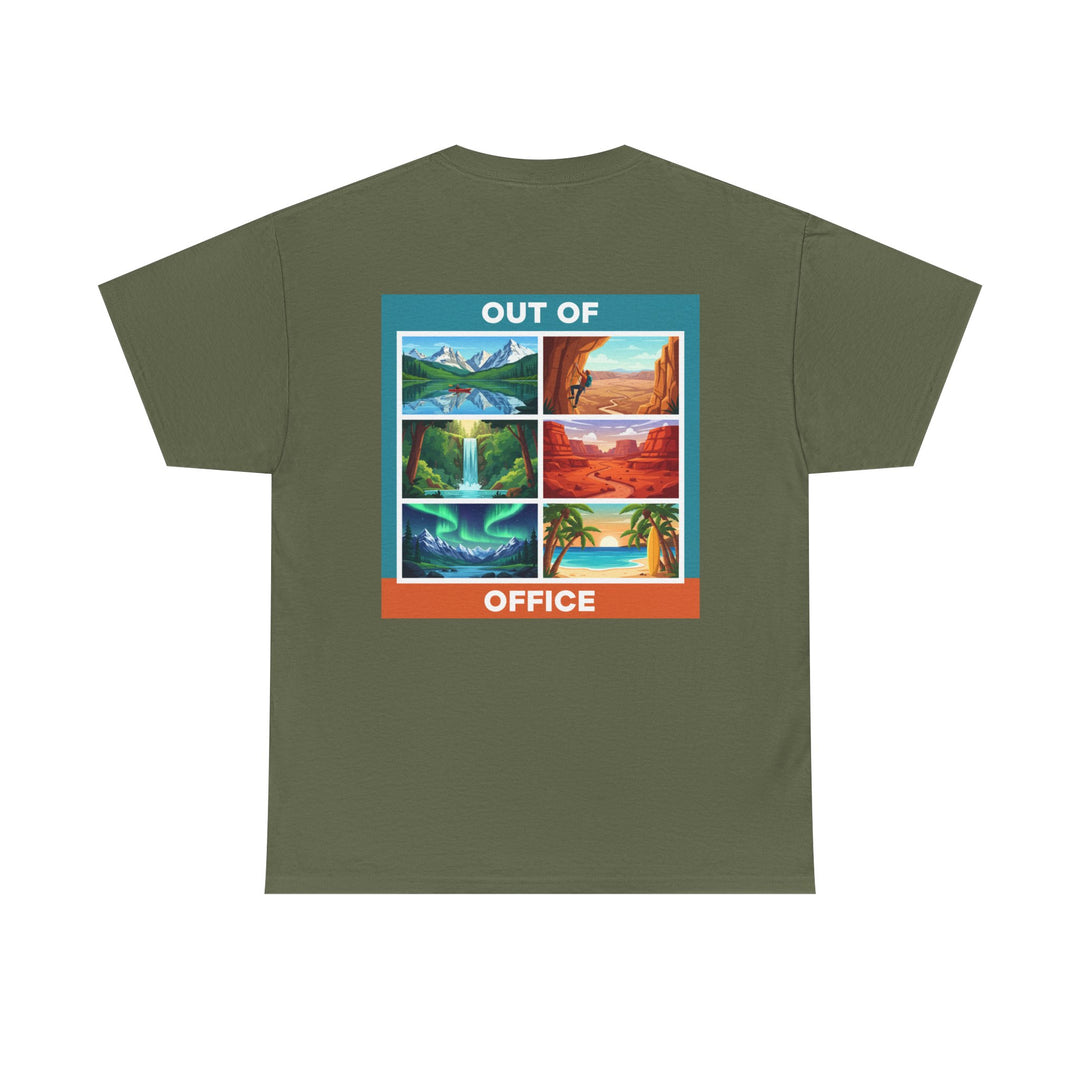 Out of Office Scenic Tee — Vintage Postcard Nature Graphic T-Shirt