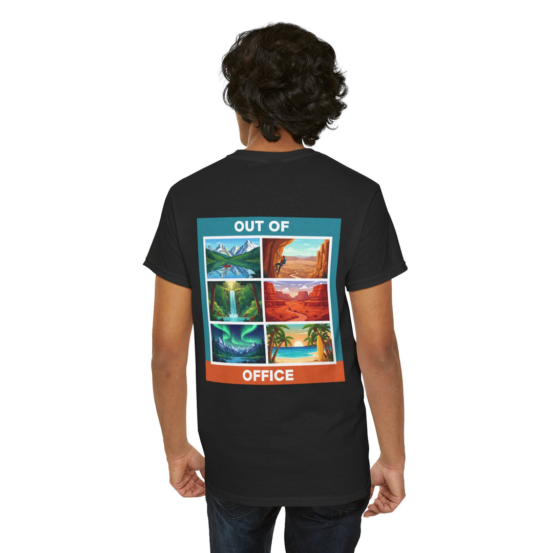 Out of Office Scenic Tee — Vintage Postcard Nature Graphic T-Shirt