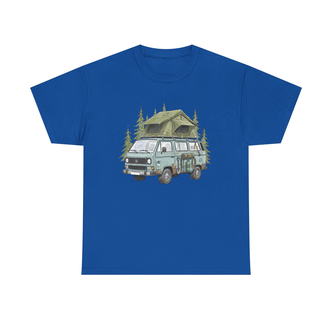 Van Life Adventure T-Shirt - Retro Camper Van &amp; Rooftop Tent Tee
